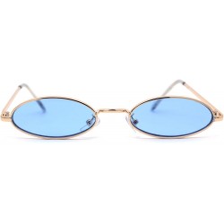 Oval Unisex Oval Round Hippie Color Lens Metal Sunglasses - Gold Blue - CY193N3D432 $8.68