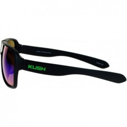 Aviator KUSH Sunglasses Mens Sporty Flat Top Racer Aviator Matte Black Mirror Lens - Black (Green Kush) - CM189YM6N4U $8.57