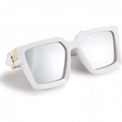 Square Retro Flat Top Sunglasses Thick Square Frame Metal Buckle Hip Hop Rapper Men Women - White - C919683Y7GI $19.65