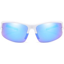 Square Polarized Sports Cycling Sunglasses for Men Women Driving Glasses Shades - White Frame Blue Lens - C318RDYYTE6 $12.42