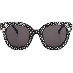 Cat Eye Women Rhinestone Sunglasses Women Italy Brand Designer Cat Eye Full Star Eyeglasses Frame Mirror Sun Glasses - CZ198U...