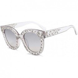 Cat Eye Women Rhinestone Sunglasses Women Italy Brand Designer Cat Eye Full Star Eyeglasses Frame Mirror Sun Glasses - CZ198U...