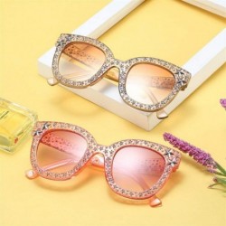 Cat Eye Women Rhinestone Sunglasses Women Italy Brand Designer Cat Eye Full Star Eyeglasses Frame Mirror Sun Glasses - CZ198U...