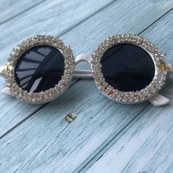 Round Round Women Sparkling Crystal Diamond Sunglasses Thick Frame - C7 - CI18XEY8C7S $18.81