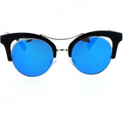 Cat Eye Diva Mirrored Color Mirror Double Frame Cat Eye Sunglasses - Black Blue - CH12LCJOBXL $15.12