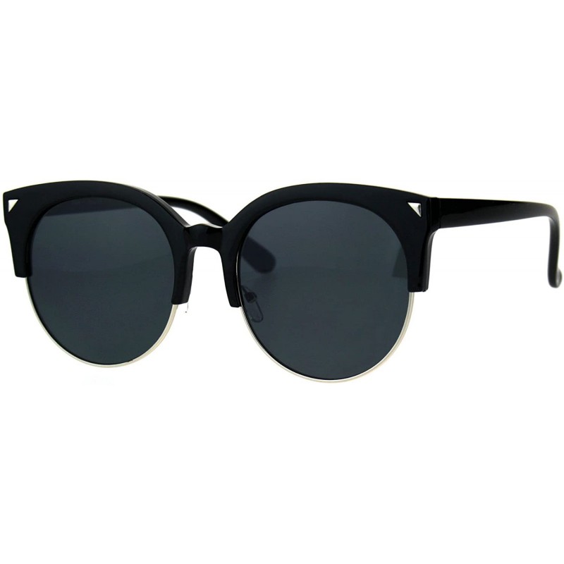 Oversized Round Cateye Sunglasses Womens Half Rim Style Oversized Fashion Shades - Black (Black) - CY18760OEZ0 $9.82