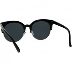 Oversized Round Cateye Sunglasses Womens Half Rim Style Oversized Fashion Shades - Black (Black) - CY18760OEZ0 $9.82