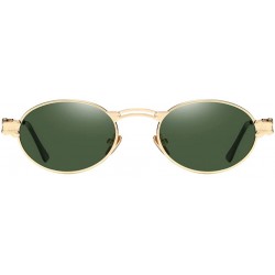 Oval Retro Sunglasses Vintage Men Summer Metal Punk Women Oval Anti Blue Light Uv400 - Gold With Green - C81903ML5NS $8.62