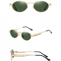 Oval Retro Sunglasses Vintage Men Summer Metal Punk Women Oval Anti Blue Light Uv400 - Gold With Green - C81903ML5NS $8.62