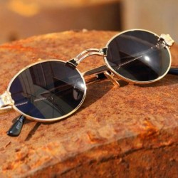 Oval Retro Sunglasses Vintage Men Summer Metal Punk Women Oval Anti Blue Light Uv400 - Gold With Green - C81903ML5NS $8.62