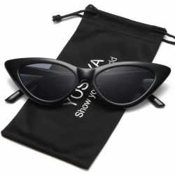 Aviator Retro Vintage Narrow Cat Eye Sunglasses for Women Clout Goggles Plastic Frame - Black Grey + Leoaprd Grey - CI18LDX7G...