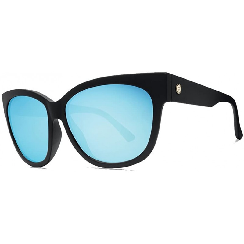 Sport Women's Danger Cat Cateye Sunglasses - Matte Black Ohm Sky Blue Chrome - CI185IWQL4M $47.28