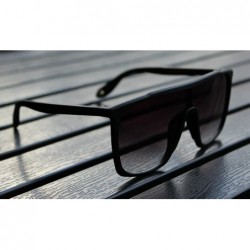Shield Large Men Sunglasses Vintage Retro 70s Squared Frame Flat Top Shield Glasses - Matte Black - CB186S6D76G $16.95