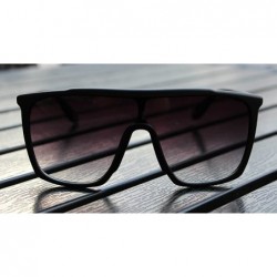 Shield Large Men Sunglasses Vintage Retro 70s Squared Frame Flat Top Shield Glasses - Matte Black - CB186S6D76G $16.95