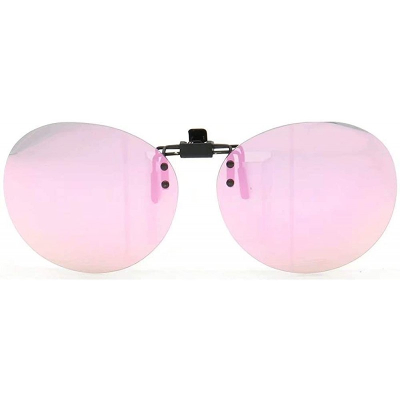 Round Round Oval Clip On Flip Up Sunglass Lenses Mens Womens Polarized Sunglasses - Pink - CU18X090IHX $10.91