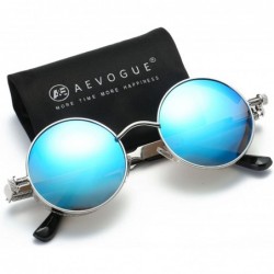 Round Polarized Sunglasses Steampunk Round Lens Metal Frame Unisex Glasses AE0519 - Silver&blue - CZ12OBTK5DV $13.59