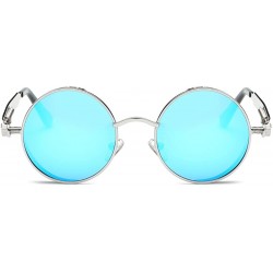 Round Polarized Sunglasses Steampunk Round Lens Metal Frame Unisex Glasses AE0519 - Silver&blue - CZ12OBTK5DV $13.59