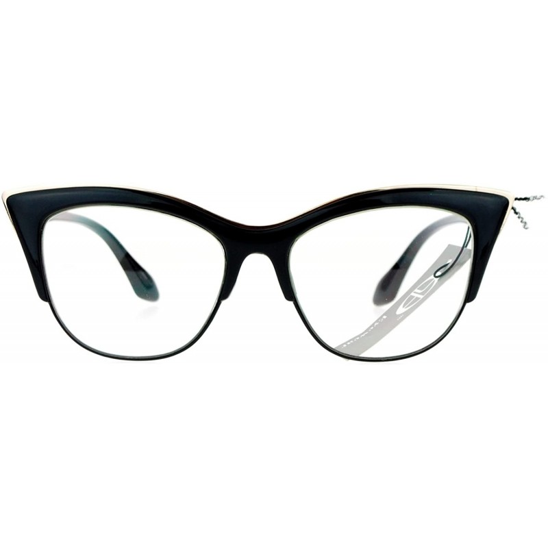 Cat Eye Vintage Retro Fashion Clear Lens Glasses Womens Half Rim Look Cateye - Black - CR187C99G6T $11.49