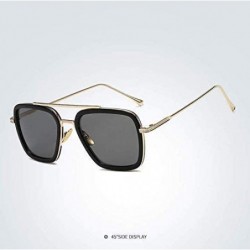 Aviator Stark Sunglasses Square Metal Frame Men Women Unisex Vintage Aviator Square Sunglasses with Case .Gold Black - CN18AZ...