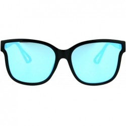 Rectangular Mens Unique Flat Mirror Lens Horn Rim Hipster Plastic Sunglasses - Black Blue - C517YW66EDH $13.78