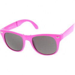 Wayfarer Neon Bright Colorful Compact Folding Pocket Horn Rimmed Sunglasses 54mm - Hot-pink Smoke - CH11O5E7OAH $10.73