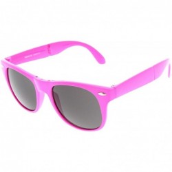 Wayfarer Neon Bright Colorful Compact Folding Pocket Horn Rimmed Sunglasses 54mm - Hot-pink Smoke - CH11O5E7OAH $10.73