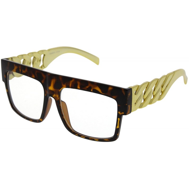 Oversized Chain Temple Gold Oversized Flat Top Hip Hop Clear Lens Celebrity Sunglasses - Tortoise - CR11LJ25BQD $8.71