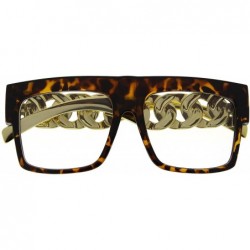 Oversized Chain Temple Gold Oversized Flat Top Hip Hop Clear Lens Celebrity Sunglasses - Tortoise - CR11LJ25BQD $8.71