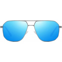 Rectangular Square Frame Polarized Sunglasses for Men Women Driving UV400 Protection - Metal Blue - C818O4XNKES $14.00