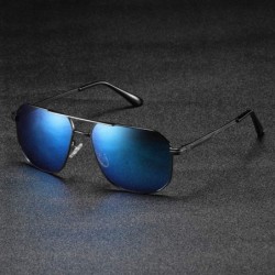 Rectangular Square Frame Polarized Sunglasses for Men Women Driving UV400 Protection - Metal Blue - C818O4XNKES $14.00