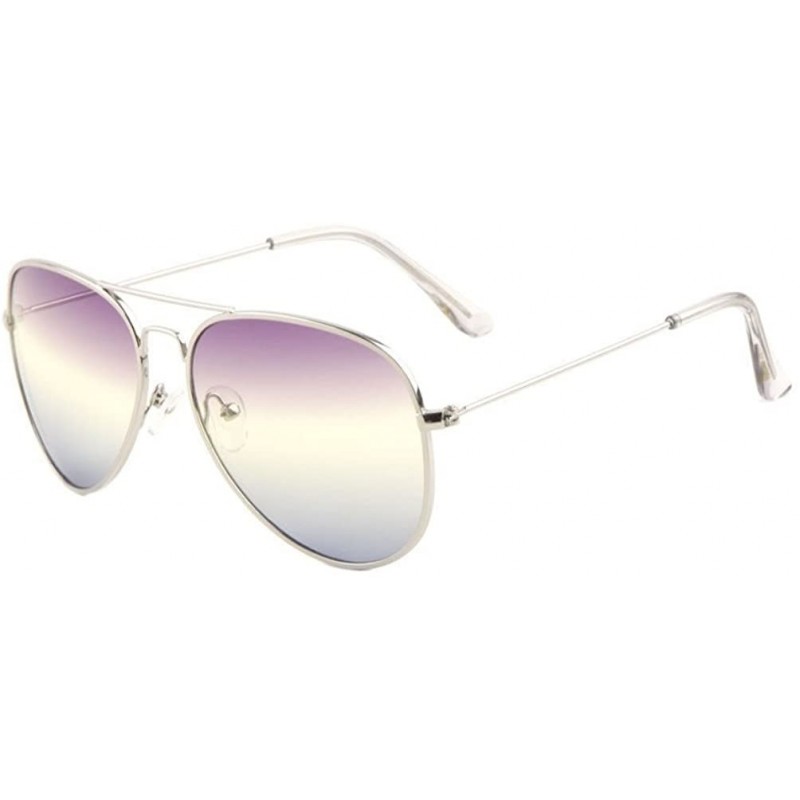 Round Classic Pilot Aviator Sunglasses w/Triple Gradient Lenses - Silver Metallic Frame - CW188OTUOAR $10.09