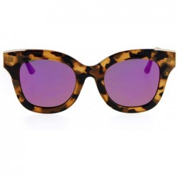 Cat Eye Color Mirrored Horned Rim Flat Lens Cat Eye Womens Retro Sunglasses - Tortoise Purple - CY12NSG84IP $14.80