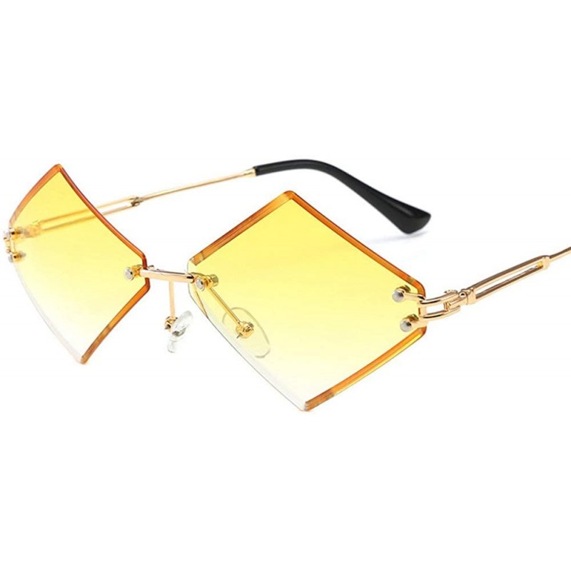 Rimless Women Rimless Polygon Sunglasses Brand Designer Vintage Sun Glasses Retro Gradient Lens Shades - Yellow - CV18M735R3H...