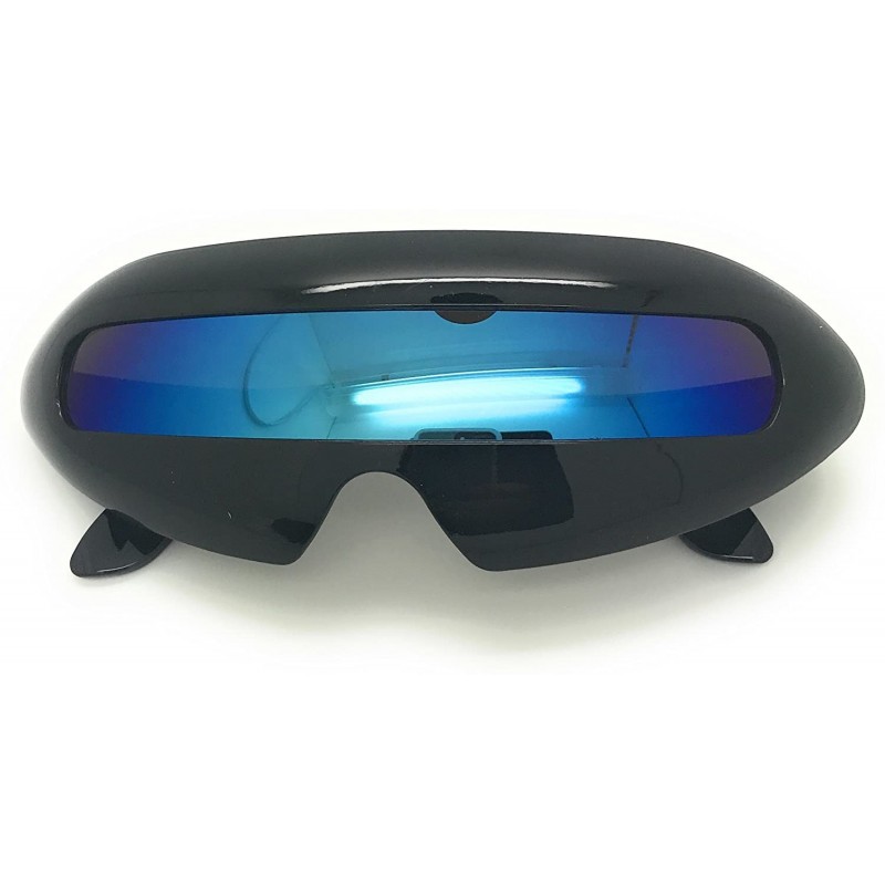 Sport Futuristic Cyclops Mirror Single Lens Oval Sunglasses - Black/Blue - C5180RQ9DL9 $11.32