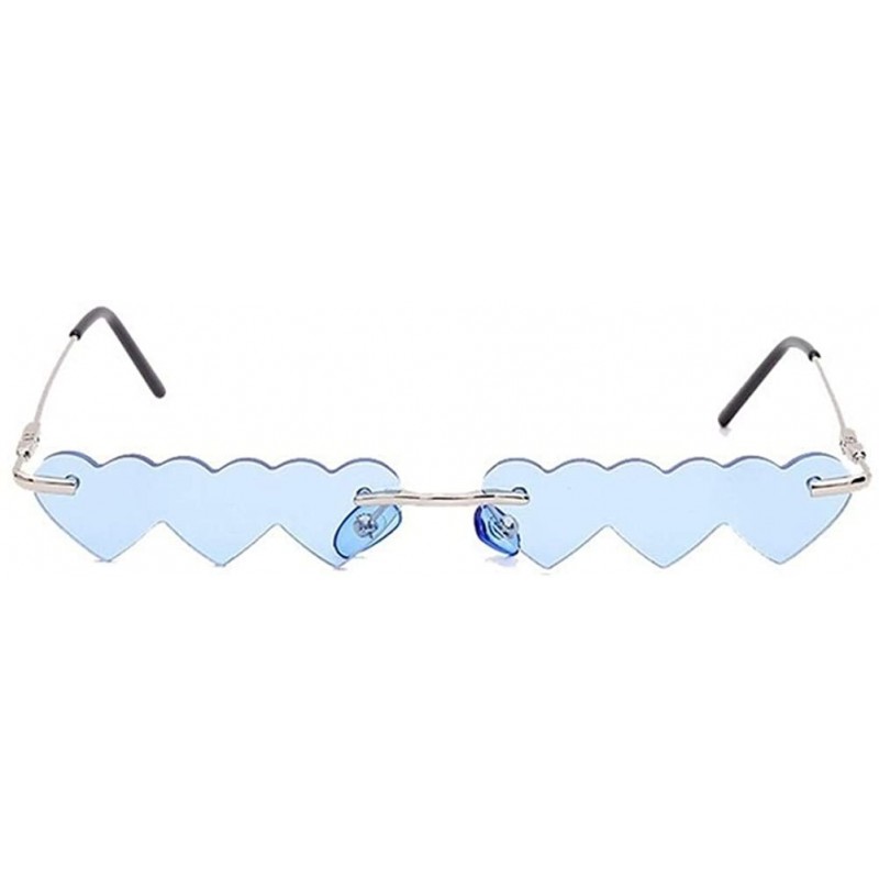 Rimless Hearts Shaped Sunglasses Women Unique Three One Piece Hearts Lens Small Rimless Frame Eyewear UV400 - 2 Blue - CJ190H...