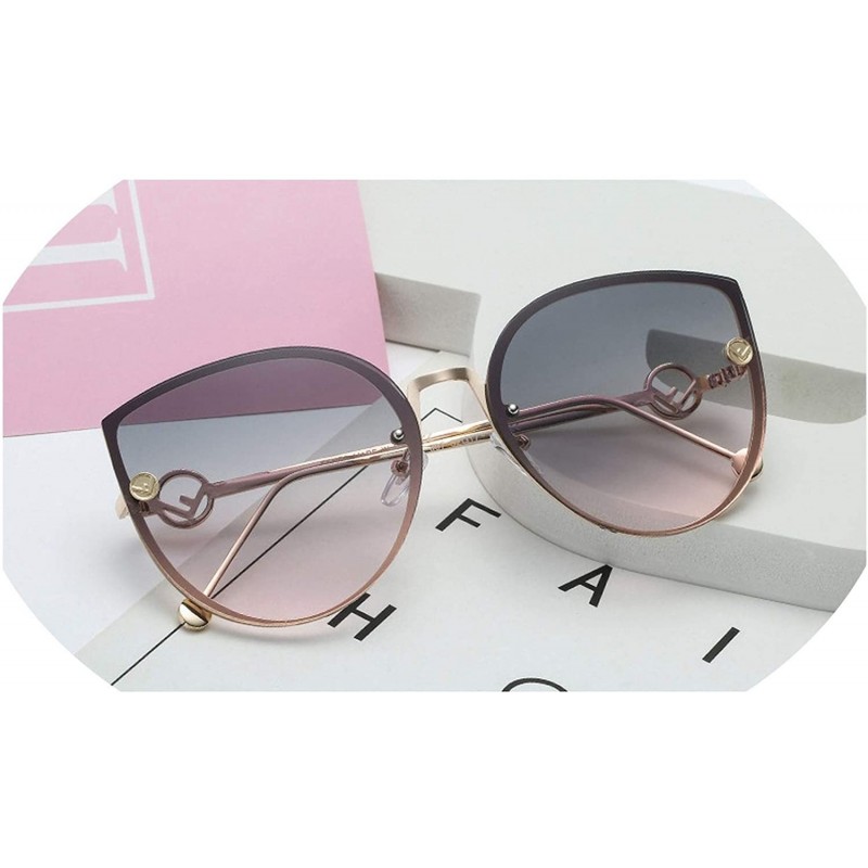 Cat Eye 2019 Lady Cat Eye Sunglasses Women Vintage Rimless Gradient Sun Glasses - Gold Green Pink - C718W5ELW37 $18.13