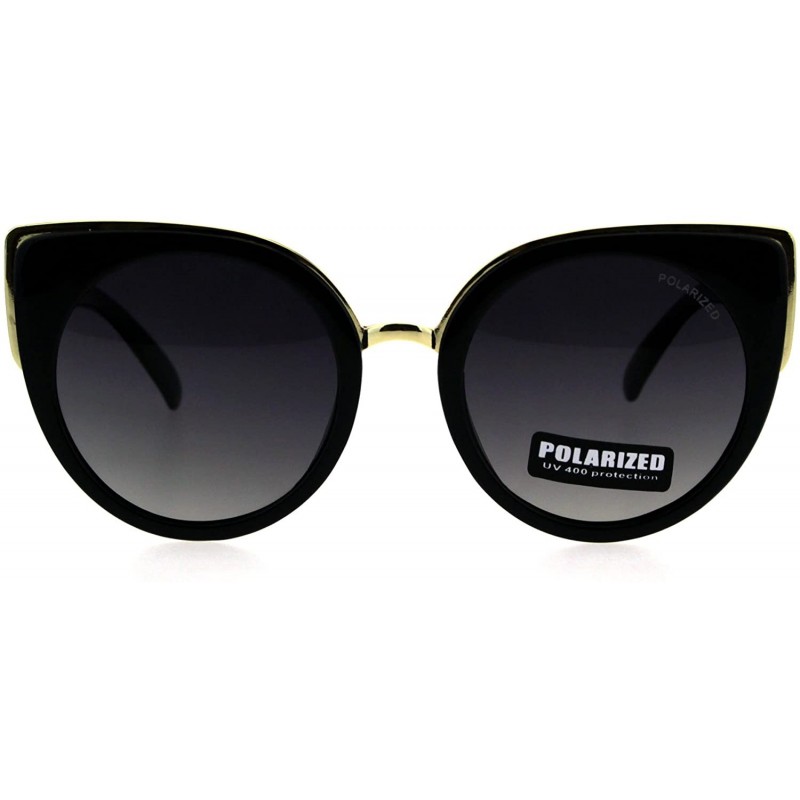 Round Womens Polarized Lens Mod Goth Cat Eye Fashion Retro Sunglasses - Black Smoke - CE18GOC487N $10.99
