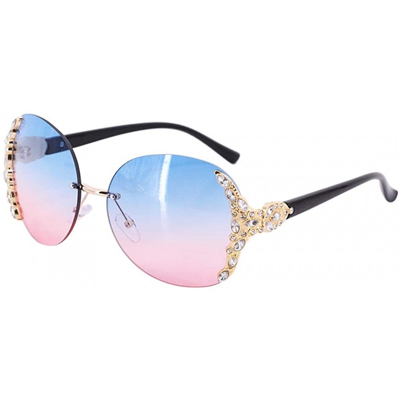 Round Fashion Round Metal Frame Sparkling Crystal Sunglasses UV Protection Eyewear Oversized - Blue - CE198DZ5NA6 $14.78