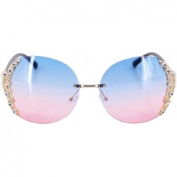 Round Fashion Round Metal Frame Sparkling Crystal Sunglasses UV Protection Eyewear Oversized - Blue - CE198DZ5NA6 $14.78