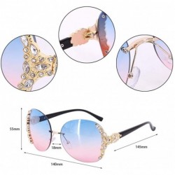 Round Fashion Round Metal Frame Sparkling Crystal Sunglasses UV Protection Eyewear Oversized - Blue - CE198DZ5NA6 $14.78