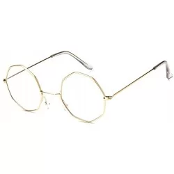 Round Small Metal Octagon Frame Sunglasses for Women and Men UV400 - Gold Clear - CW198CA579T $20.88