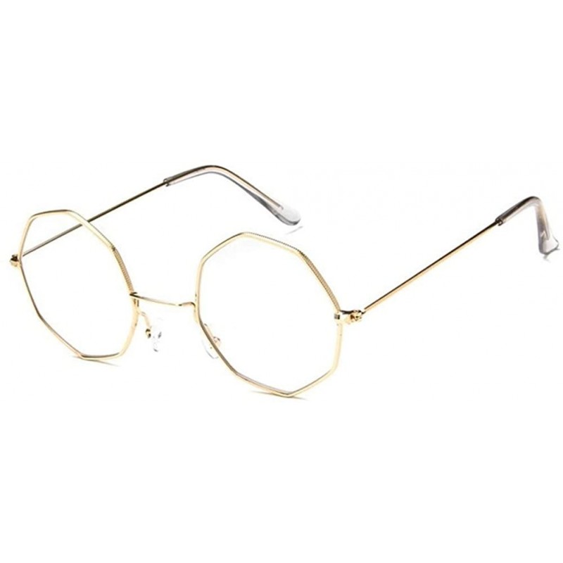 Round Small Metal Octagon Frame Sunglasses for Women and Men UV400 - Gold Clear - CW198CA579T $9.49