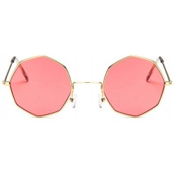 Round Small Metal Octagon Frame Sunglasses for Women and Men UV400 - Gold Clear - CW198CA579T $9.49