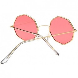 Round Small Metal Octagon Frame Sunglasses for Women and Men UV400 - Gold Clear - CW198CA579T $9.49