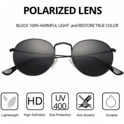 Round Classic Polarized Sunglasses for Women Men Small Round Metal Frame Mirrored Lens Sun Glasses - Black/Grey - CP18QDRW2YL...
