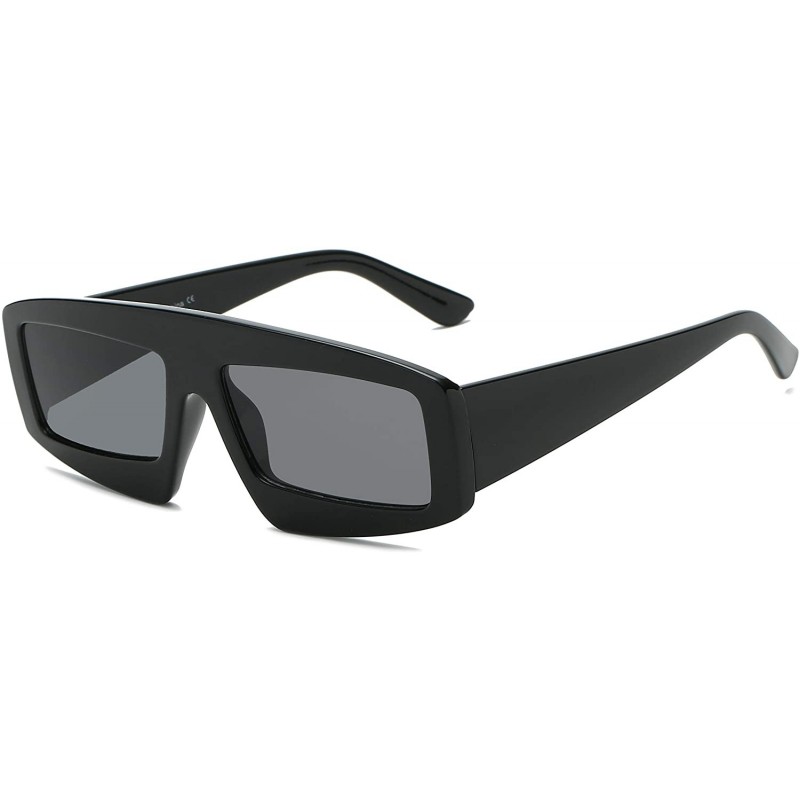 Rectangular Women Retro Vintage Futuristic Flat Lens Rectangular Sunglasses - Black - C718I8YNSHG $7.29