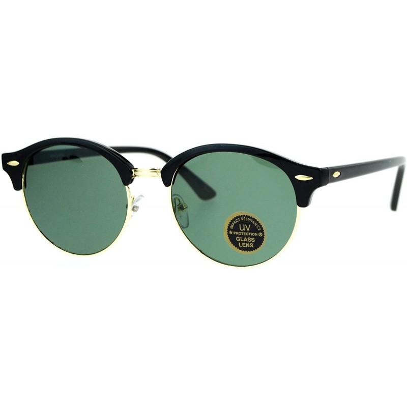 Round Womens Glass Lens Boyfriend Fit Round Half Horn Rim Sunglasses - Black Green - C912N0GRELG $8.21