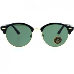 Round Womens Glass Lens Boyfriend Fit Round Half Horn Rim Sunglasses - Black Green - C912N0GRELG $8.21