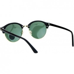 Round Womens Glass Lens Boyfriend Fit Round Half Horn Rim Sunglasses - Black Green - C912N0GRELG $8.21