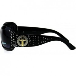 Rectangular Womens Crucifix Jewel Sparkling Rhinestone Rectangular Butterfly Sunglasses - Black Smoke - CO18GO0HOXZ $15.02